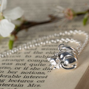 Silver Sleeping Cat Pendant, solid silver cat necklace