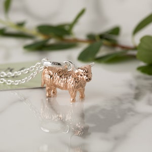 Highland Cow Pendant,Sterling silver and rose gold Highland Cow Pendant