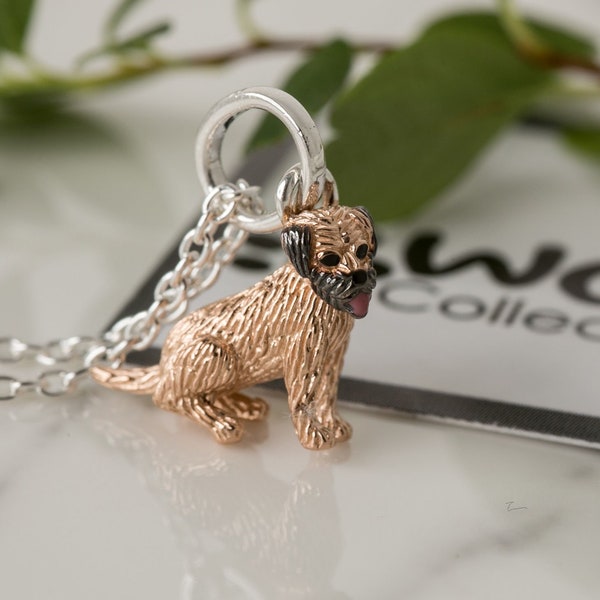 Pendentif pour chien Border Terrier - collier pour chien Border en argent avec détails en or rose.