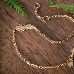 Gold Fern Leaf Bracelet - Adjustable Recycled Silver