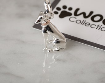 Greyhound or Whippet Pendant , solid silver greyhound dog pendant to wear on an adjustable silver chain.