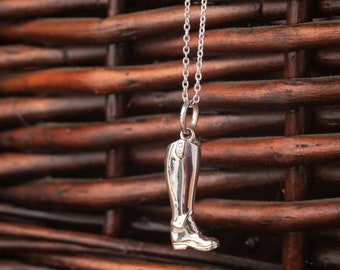 Sterling Silver Riding Boot Pendant Necklace: Equestrian Jewelry