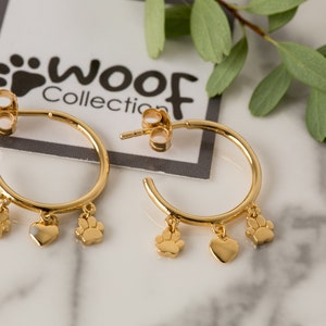 Paw Print Hoop Earrings for dog lovers - yellow gold paw print earrings gift