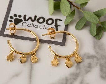 Paw Print Hoop Earrings: 14k Gold Vermeil, Dog Lover Gift
