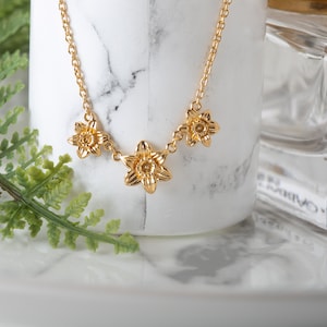 Gold Vermeil Daffodil Necklace: Floral Spring Jewelry