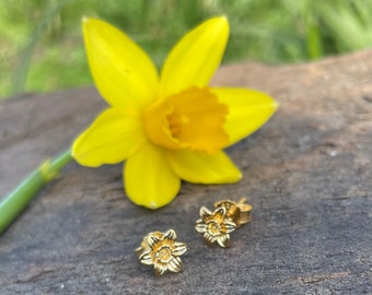 Daffodil Earrings, Daffodil Stud Earrings yellow gold vermeil.