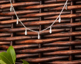 Sterling Silver Acorn Leaf Necklace - Adjustable Length