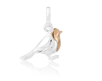 Robin Charm in Solid Sterling Silver With a Rose Gold Breast. - Etsy
