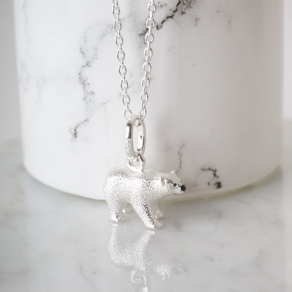 Polar Bear Pendant , Solid Silver Polar Bear Necklace