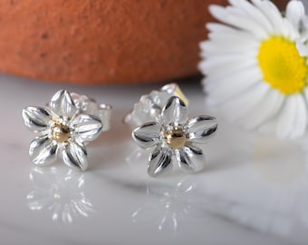 Orecchini a margherita su mezzo cerchio in argento sterling con dettagli in oro 22 carati - Italia