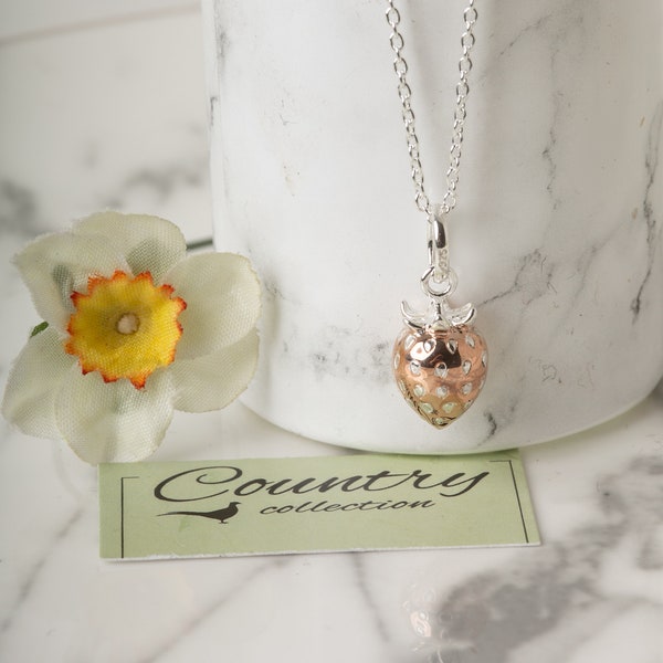 Silver and Rose Gold Strawberry Pendant