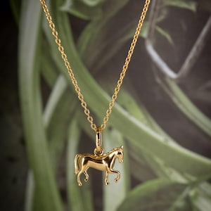 Gold Dressage Horse Pendant Necklace: Recycled Silver, 14ct Gold Plated