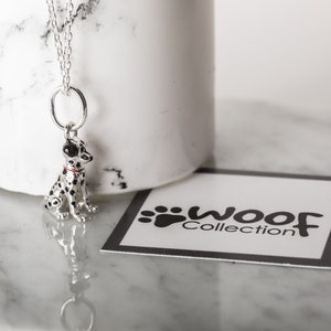 Silver Dalmatian Necklace: Sterling silver with Enamel Dog Pendant, Pet Memorial Jewelry