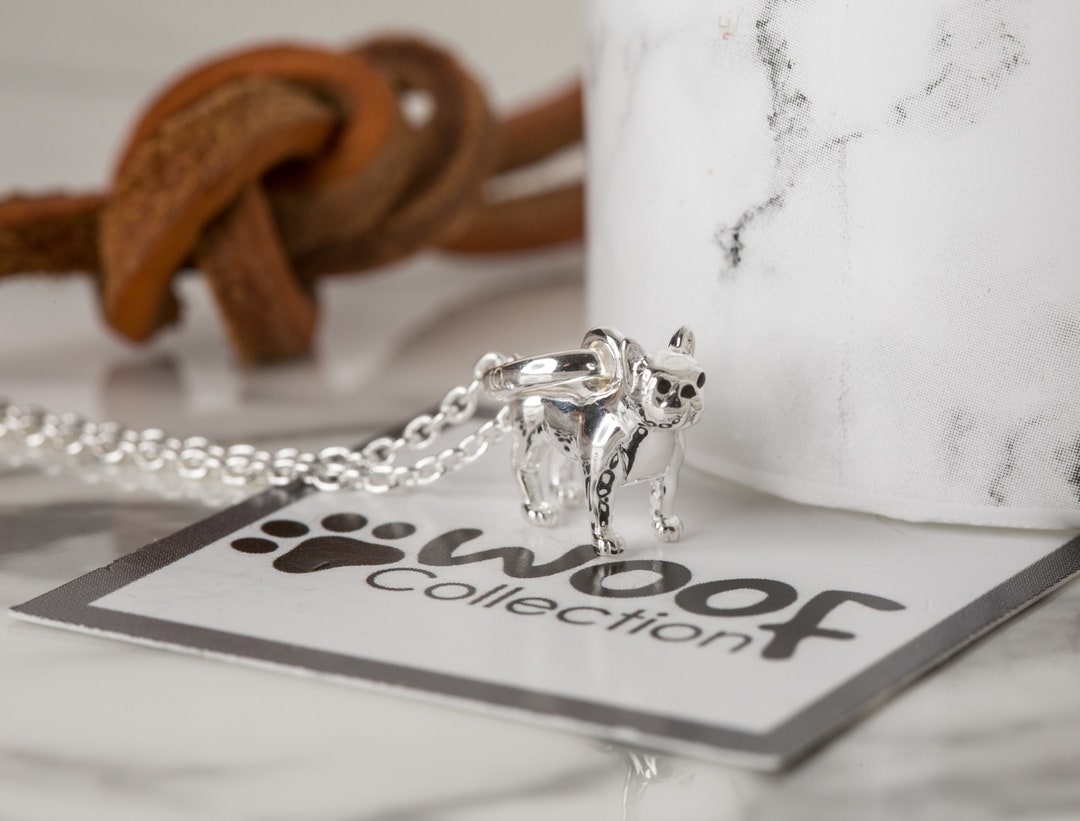Collana con bulldog francese, in argento Sterling 925, con