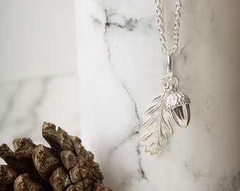 Sterling Silver Acorn and Leaf Pendant - Gemma J Jewelry