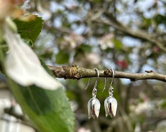 Pearled Tulip Earrings, Pearl Earrings, Mother of Pearl Earrings, Tulip Hanging Earrings, Silver and Pearl Earrings, Flower Earrings.