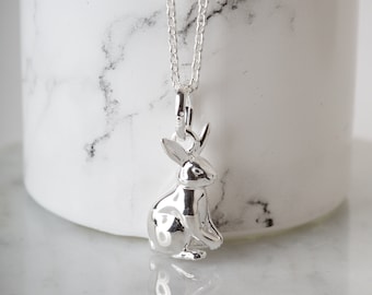 Sterling Silver Rabbit Pendant , bunny necklace on a choice of adjustable length chains.