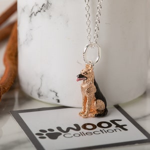 Rose Gold German Shepherd Pendant: Sterling Silver Alsatian Dog Necklace
