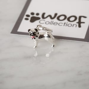 Silver Pug Charm, Pug Dog charm to wear on charm bracelets or necklaces.