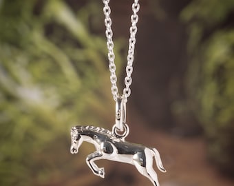 Sterling Silver Jumping Horse Pendant Necklace: Equestrian Jewelry