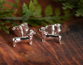 Silver Dachshund Stud Earrings, sausage dog earrings