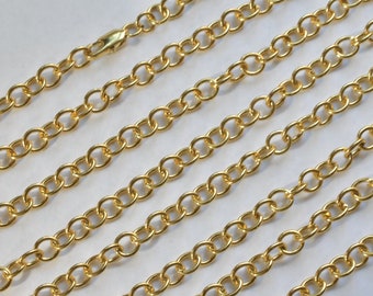 18K PVD Gold Filled Round Link Cable Chain 23" Long Include Clasp, Size 7mm, Thickness 1mm, DIY Necklace Findings Chain For Jewelry Making