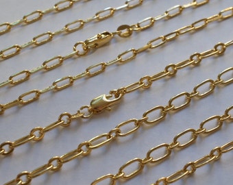 18K PVD Gold Filled Elongated Cable Paperclip Chain 17", 18" Inches Long Include Clasp Oval Cable Link Necklace Findings DIY Jewelry Making