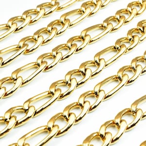 18K PVD Gold Filled Figaro Chain Size 23&quot; Long Include Clasp Width 7.5mm,Thickness 3mm, DIY Necklace Findings Chain For Jewelry Making CG457