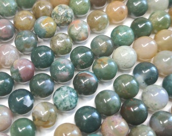 Indian Agate Gemstone Round Beads 6mm, 8mm, 10mm Semi Precious Stone Beads Natural Healing Stone Chakra Stones for Jewelry Making