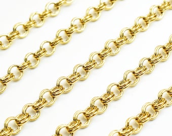 3mm 14K PVD Gold  Double Link Parallel Chain, Thickness 1mm, PVD Gold  Finding Chain For Jewelry Making Sold by Foot GFC006