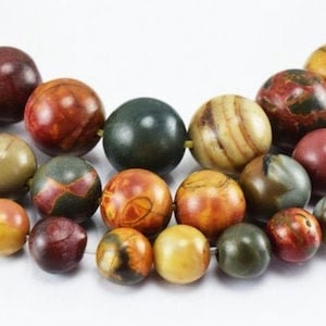 Picasso Red Greek Jasper Gemstone Round Beads 4mm, 6mm, 8mm, 10mm Semi Precious Stone Beads Natural Healing Chakra for DIY Jewelry Making