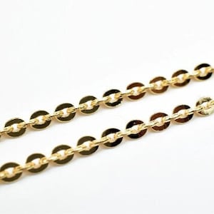 18K PVD Italian Gold Filled Flat Cable Chain 17.75&quot;-19.5&quot;Long With Clasp Width 1-2mm Thickness 0.5-2mm DIY Necklace Findings Jewelry Making
