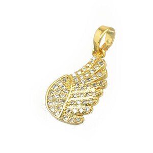 18K PVD Gold Filled Rhinestone Wing Charm Pendant Size 19.5x10mm Micro Pave Beads Charm with Clear CZ Cubic Zircon Findings Jewelry Making