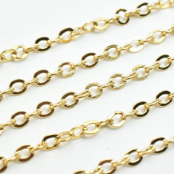 18K PVD Gold  Flat Cable Chain Size 2mm, PVD Gold  Finding Chain For Jewelry Making Sold by Foot GFC072