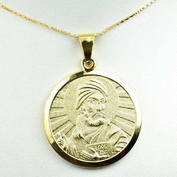 18K PVD Gold Filled Anniyo Prophet Muhammad Imam Ali Face Medallion Imam Pendant Size 52x40mm Matte Touch DIY Pendant Finding Jewelry Making