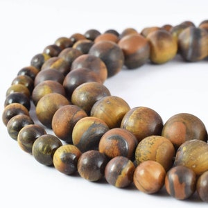 Matte Tiger Eye Round Gemstone Beads 6mm, 8mm, 10mm Semi Precious Stone Beads Natural Healing Chakra Stones for DIY Jewelry Making