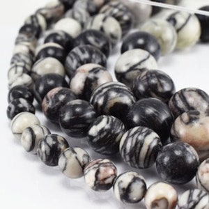 Black Mesh Spider Web Jasper Gemstone Round Beads 6mm,8mm,10mm,12mm Semi Precious Stone Natural Healing Chakra Stones for DIY Jewelry Making