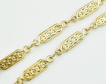 18K PVD Gold Filled Filigree Chain Size 18" Inch, Width 4mm, Thickness 1mm, DIY Necklace Findings Chain For Jewelry Making