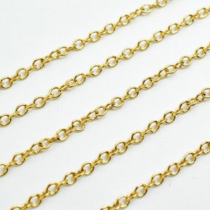 18K PVD Gold Cable Link Chain Width 1mm,1.5mm,2mm PVD Gold Finding Chain For Jewelry Making Sold by Foot GFC076,GFC120,GFC121
