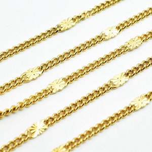 2.5mm 18K PVD Gold  Curb Bar Chain, Thickness 1mm, PVD Gold  Finding Chain For Jewelry Making Sold by Foot GFC074