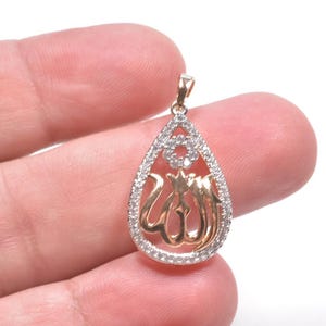 18K PVD Gold Filled Allah Teardrop Pendant CZ Muslim Charm Islamic Necklace Jewelry Bling Bling DIY Findings For Jewelry Making