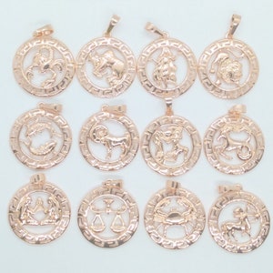 Rose Gold Filled Zodiac Horoscope Charms Size 29x25mm Horoscope Coin Constellation DIY Pendant For Jewelry Making