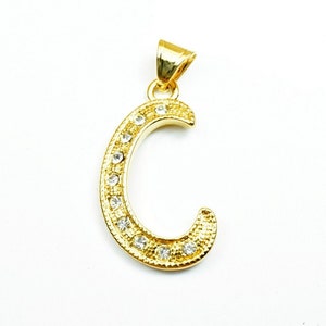 18K PVD Gold Filled Letter &quot;C&quot; Pendant Initial Charm 34mm Long Cubic Zircon Diamond DIY Bling Bling Pendant Findings For Jewelry Making