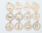 18K Gold Filled Zodiac Charm Pendants Horoscope Charms Horoscope Pendant Size 29x25mm Zodiac Coin Constellation Charm For Jewelry Making