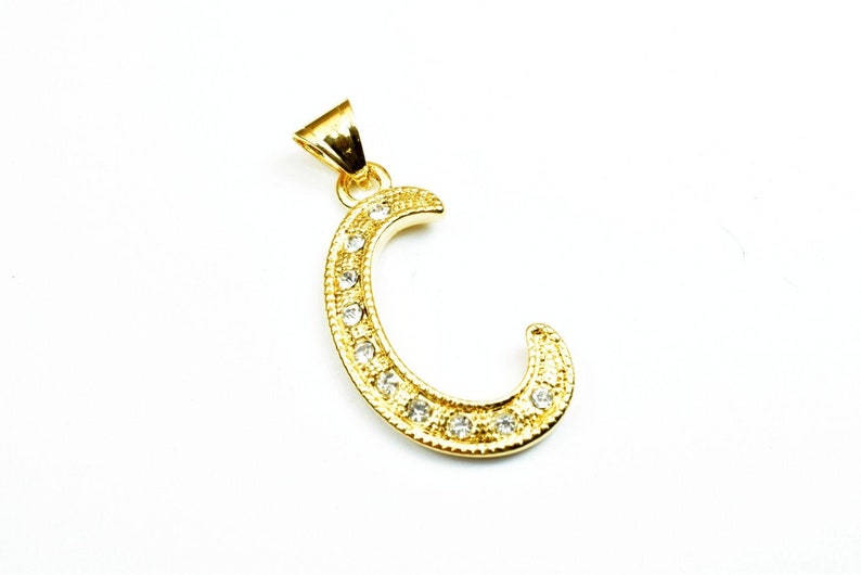 18K Gold Filled Letter C Pendant With Rhinestone CZ Cubic Zirconia Size 34x18mm Initial Charm Valentine/'s Day Gift For Jewelry Making GP17