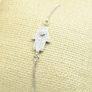 Hamsa hand bracelet PVD Silver chain with cubic zirconia size 7.75&quot; inches pave bling bling for jewelry making item # br91