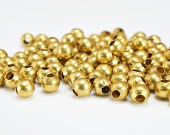 4mm brass round beads, 100 pcs, smooth seamless spacer beads for jewelry making