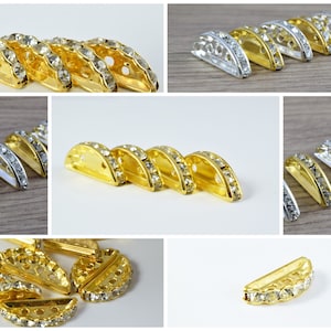 Various size curve roundel gold/silver beads w/clear rhinestone,roundel beadswholesale roundel roundel bead,curvedcurve rhinestone bead
