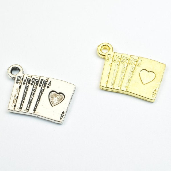 8 pcs playing card set charm gold/silver alloy charm beads size 13.5x19.5mm jumpring size 2mm decorative design beads for jewelry making