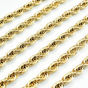 18K PVD Italian Gold Filled Rope Chain 24&quot; Long Clasp Included Width 3mm Thickness 3mm DIY Necklace Findings For Jewelry Making